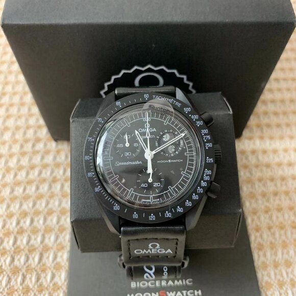 Swatch Black Speedmaster Watch - Picture 1 of 5